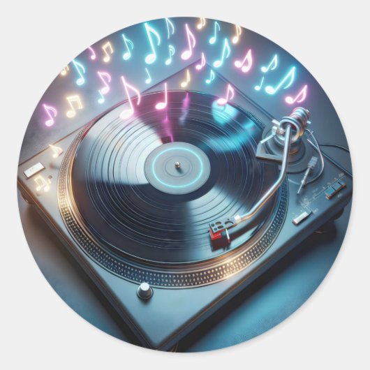 Neon Turntable With Vinyl Record ラウンドシール (正面)
