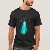 Neon UFO Abduction Over Pine Forest Tシャツ (正面)