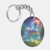 Neon Unicorn Art – Glowing Fantasy Horse Rainbow キーホルダー (正面左)