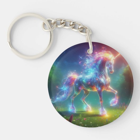 Neon Unicorn Art – Glowing Fantasy Horse Rainbow キーホルダー (正面)