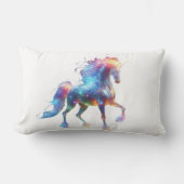 Neon Unicorn Art – Glowing Fantasy Horse Rainbow ランバークッション (正面)