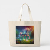Neon Unicorn Art – Glowing Fantasy Horse Rainbow ラージトートバッグ (裏面)