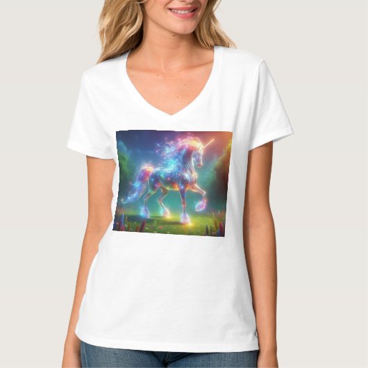Neon Unicorn Art – Glowing Fantasy Horse Rainbow Tシャツ (正面)