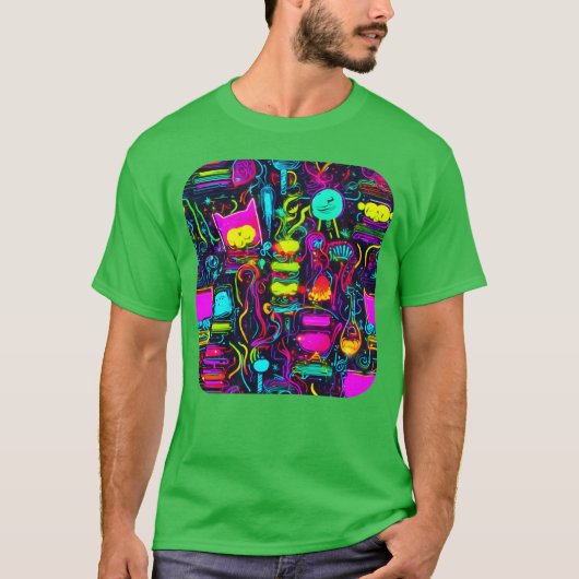 Neon UV Style Vintage 80s Retro girl Tシャツ (正面)