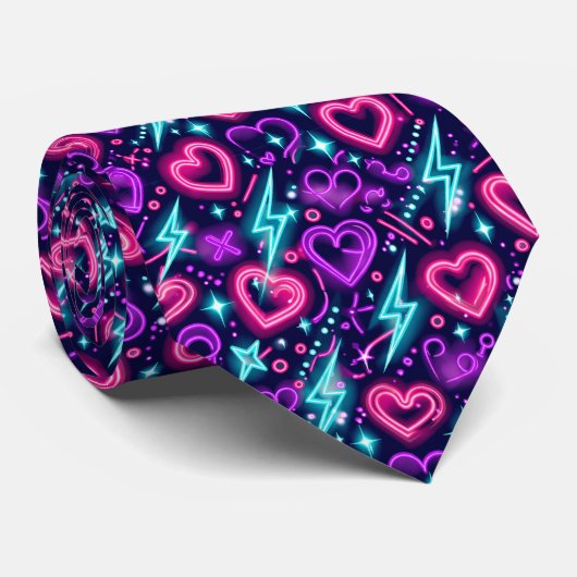 Neon Valentine Hearts Seamless Pattern Modern Love ネクタイ (ロール)