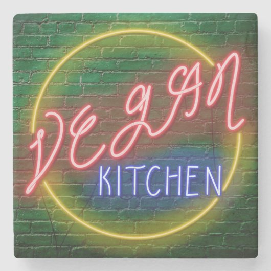 Neon Vegan Kitchen Sign ストーンコースター (正面)