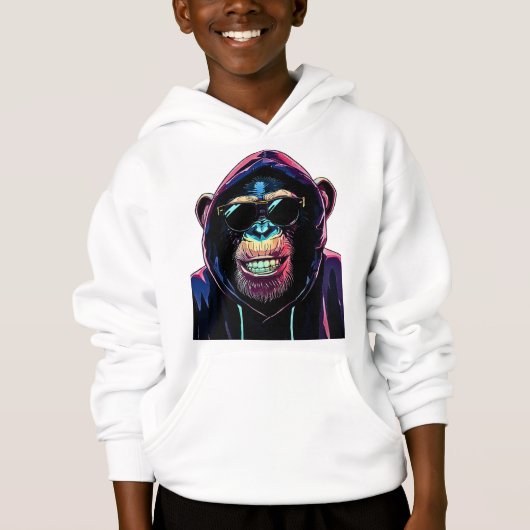 Neon Vibe – Stylish Chimpanzee in Hoodie and Sungl (正面)