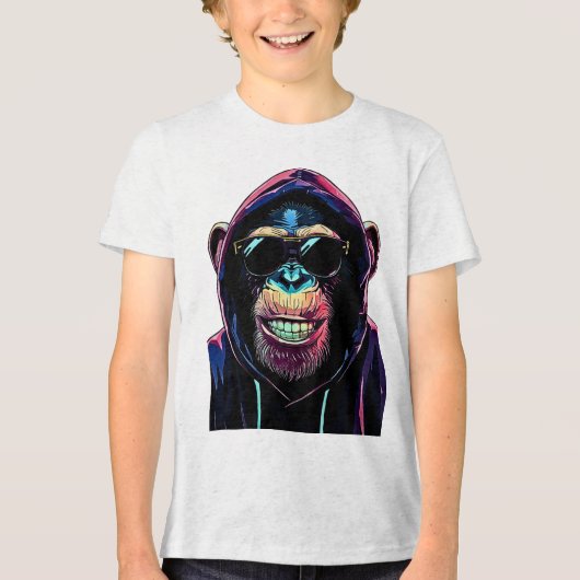 Neon Vibe – Stylish Chimpanzee in Hoodie and Sungl トライブレンドＴシャツ (正面)