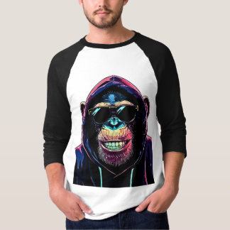 Neon Vibe – Stylish Chimpanzee in Hoodie and Sungl Tシャツ