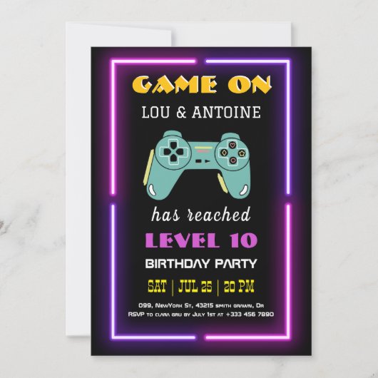 Neon Video Game Birthday Invitation 招待状 (正面)