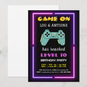 Neon Video Game Birthday Invitation 招待状 (正面/裏面)