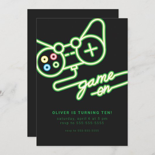 Neon Video Game Birthday Invitation 招待状 (正面/裏面)
