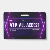 Neon VIP All Access Pass Template with QR Code バッジ (正面)