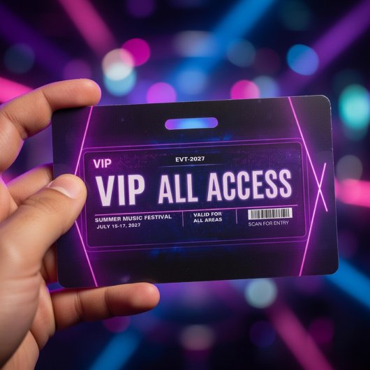 Neon VIP All Access Pass Template with QR Code バッジ