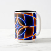 Neon Vortex Star Optical Illusion – Blue Orange Gl ツートーンマグカップ (正面右)