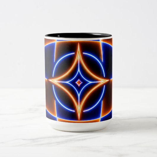 Neon Vortex Star Optical Illusion – Blue Orange Gl ツートーンマグカップ (中央)