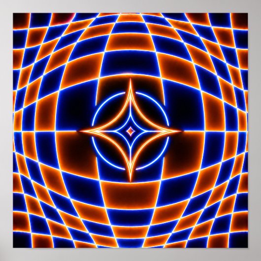 Neon Vortex Star Optical Illusion – Blue Orange Gl ポスター (正面)