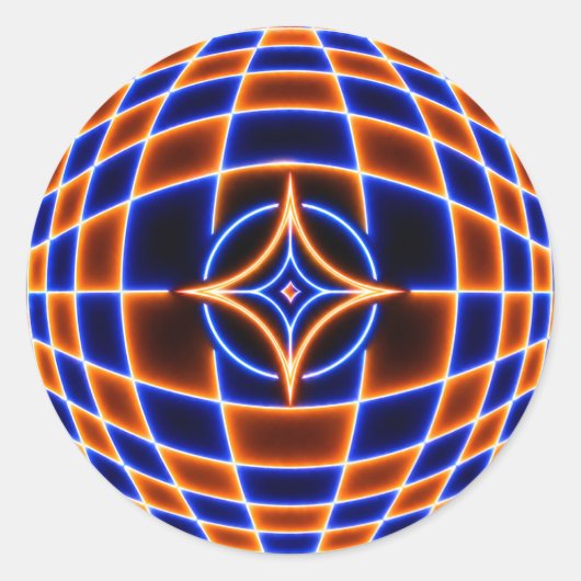 Neon Vortex Star Optical Illusion – Blue Orange Gl ラウンドシール (正面)