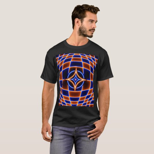 Neon Vortex Star Optical Illusion – Blue Orange Gl Tシャツ (正面フル)