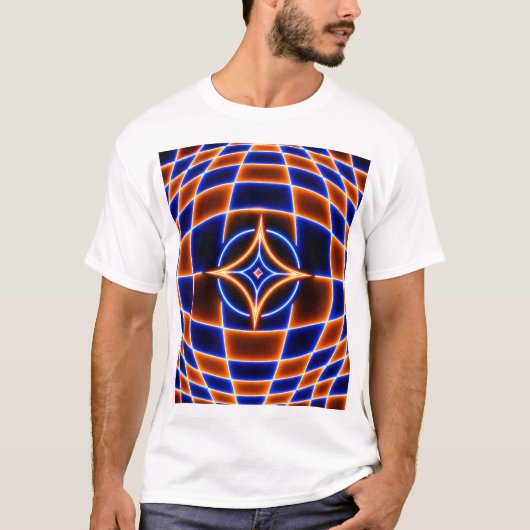 Neon Vortex Star Optical Illusion – Blue Orange Gl Tシャツ (正面)