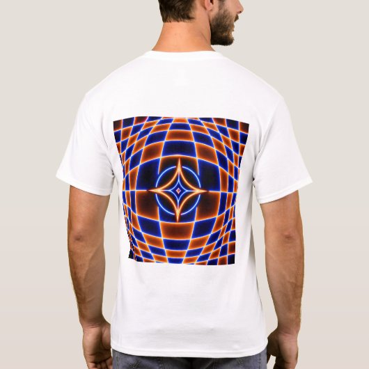 Neon Vortex Star Optical Illusion – Blue Orange Gl Tシャツ (裏面)
