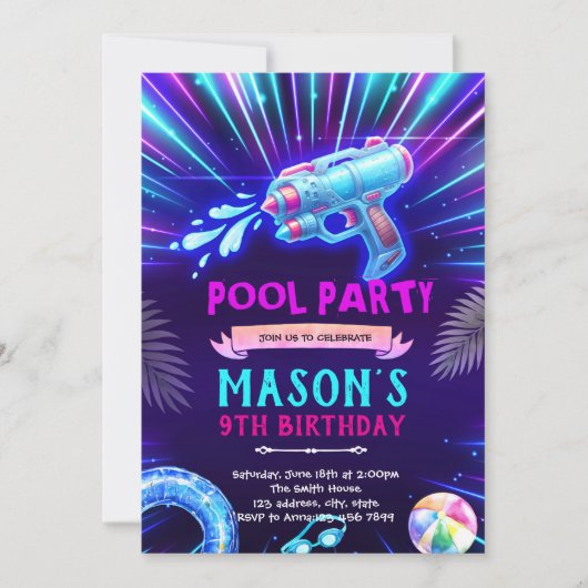 Neon Watergun Party Invitation 招待状 (正面)