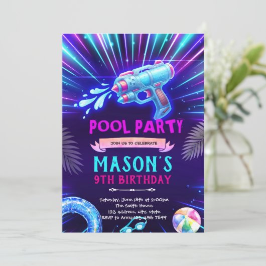 Neon Watergun Party Invitation 招待状 (スタンド正面)
