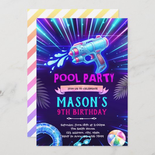 Neon Watergun Party Invitation 招待状 (正面/裏面)