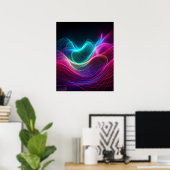 Neon Waves on Dark Abstract Digital Art ポスター (ホームオフィス)