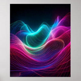 Neon Waves on Dark Abstract Digital Art ポスター