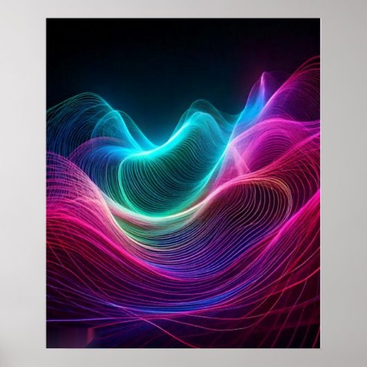 Neon Waves on Dark Abstract Digital Art ポスター (正面)