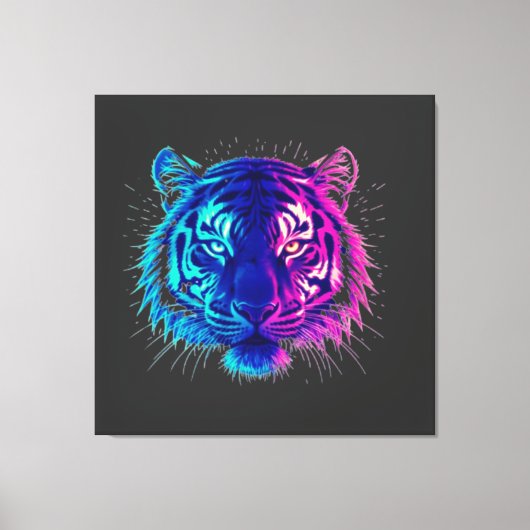 Neon White Tiger – Glowing Cyberpunk Wildlife Art キャンバスプリント (正面)