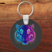 Neon White Tiger – Glowing Cyberpunk Wildlife Art キーホルダー (正面)