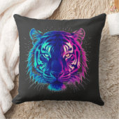 Neon White Tiger – Glowing Cyberpunk Wildlife Art クッション (ブランケット)