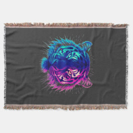 Neon White Tiger – Glowing Cyberpunk Wildlife Art スローブランケット