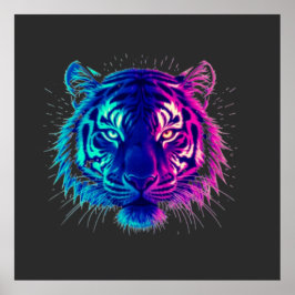 Neon White Tiger – Glowing Cyberpunk Wildlife Art ポスター