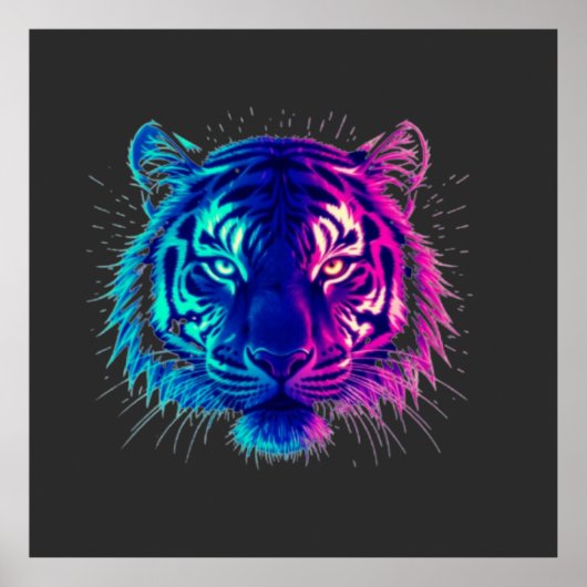 Neon White Tiger – Glowing Cyberpunk Wildlife Art ポスター (正面)