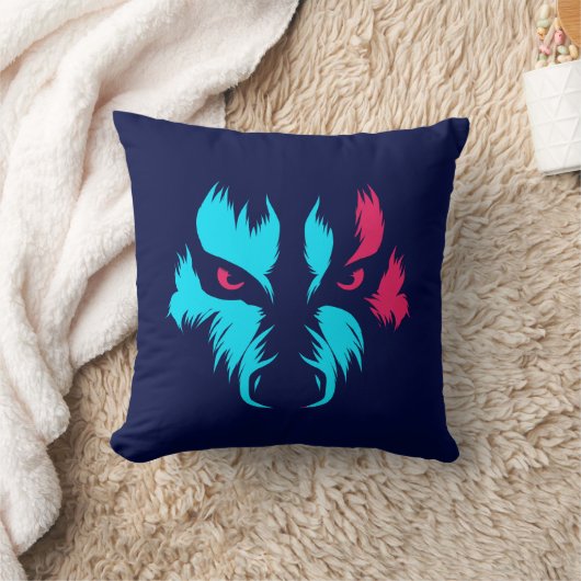 Neon Wolf Face クッション (ブランケット)