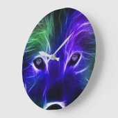 Neon Wolf Galaxy Art – Colorful Mystical Wolf Desi ラージ壁時計 (傾斜)