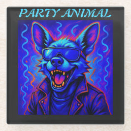 Neon wolf Party Animal – Colorful Retro Graphic ガラスコースター