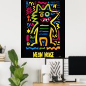 Neon Wolf Poster – Pop Art Halloween Design  ポスター (ホームオフィス)