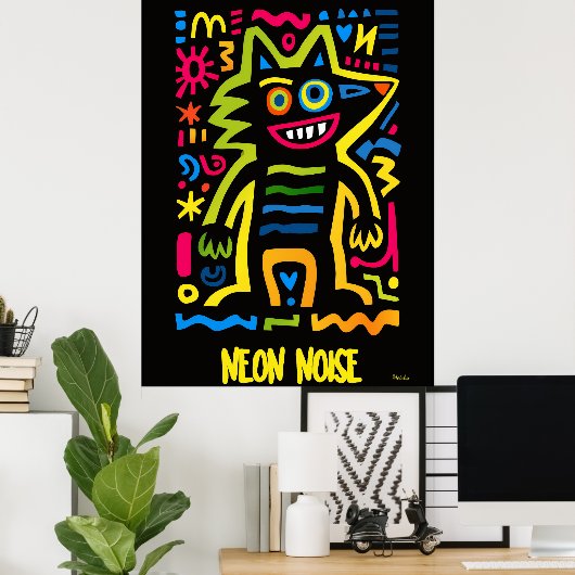 Neon Wolf Poster – Pop Art Halloween Design  ポスター (ホームオフィス)