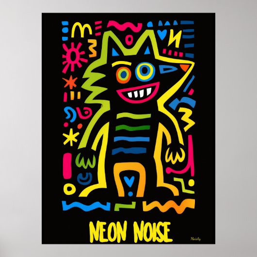 Neon Wolf Poster – Pop Art Halloween Design  ポスター (正面)