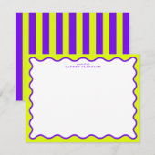Neon Yellow-Green & Purple Wavy Note Card 招待状 (正面/裏面)