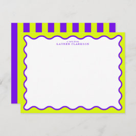 Neon Yellow-Green & Purple Wavy Note Card 招待状
