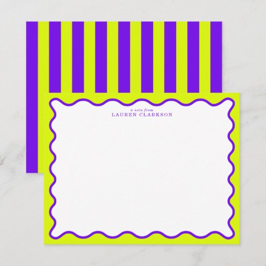 Neon Yellow-Green & Purple Wavy Note Card 招待状 (正面/裏面)