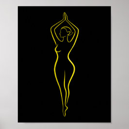 Neon Yellow Woman Body Line Art Black Minimalist ポスター