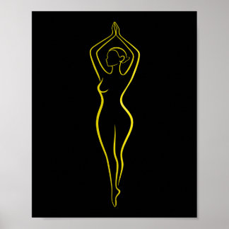 Neon Yellow Woman Body Line Art Black Minimalist ポスター