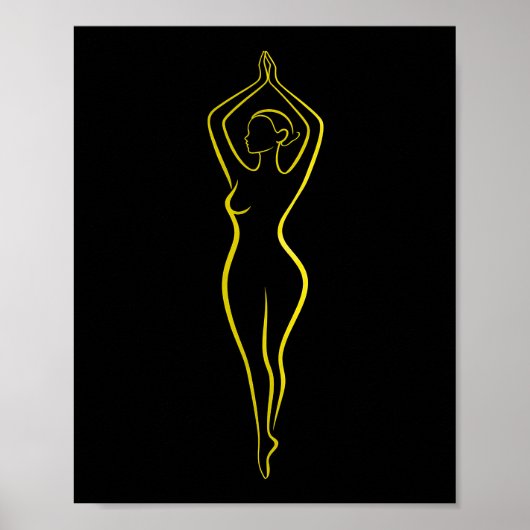 Neon Yellow Woman Body Line Art Black Minimalist ポスター (正面)