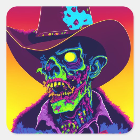Neon Zombie Cowboy スクエアシール (正面)